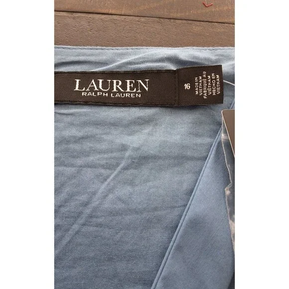 Lauren Ralph Lauren Sleeveless Tie Front Tiered Blue Midi Dress Womens Sz 16 - Picture 10 of 10